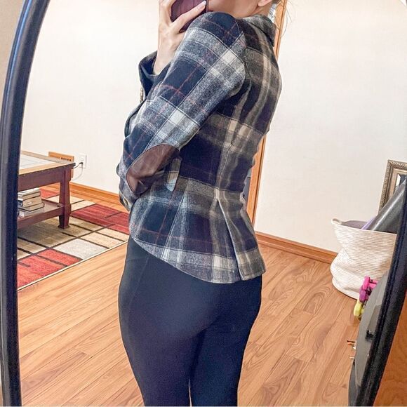 Smythe Equestrian Plaid Leather Elbow Patch Blazer Jacket 4 - Picture 3 of 10